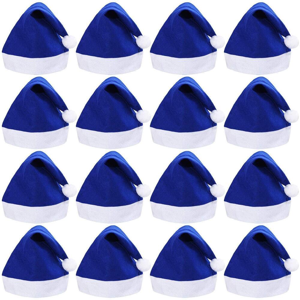 2716 16 Pack Christmas Santa Hats Green Blue Felt Non-Woven Fabric Santa